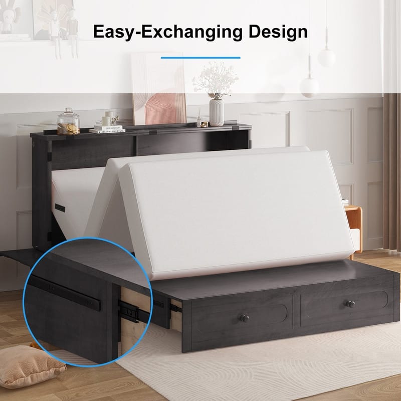 Mixoy Murphy Bed,Cube Foldable Cabinet Bed with Charging Station