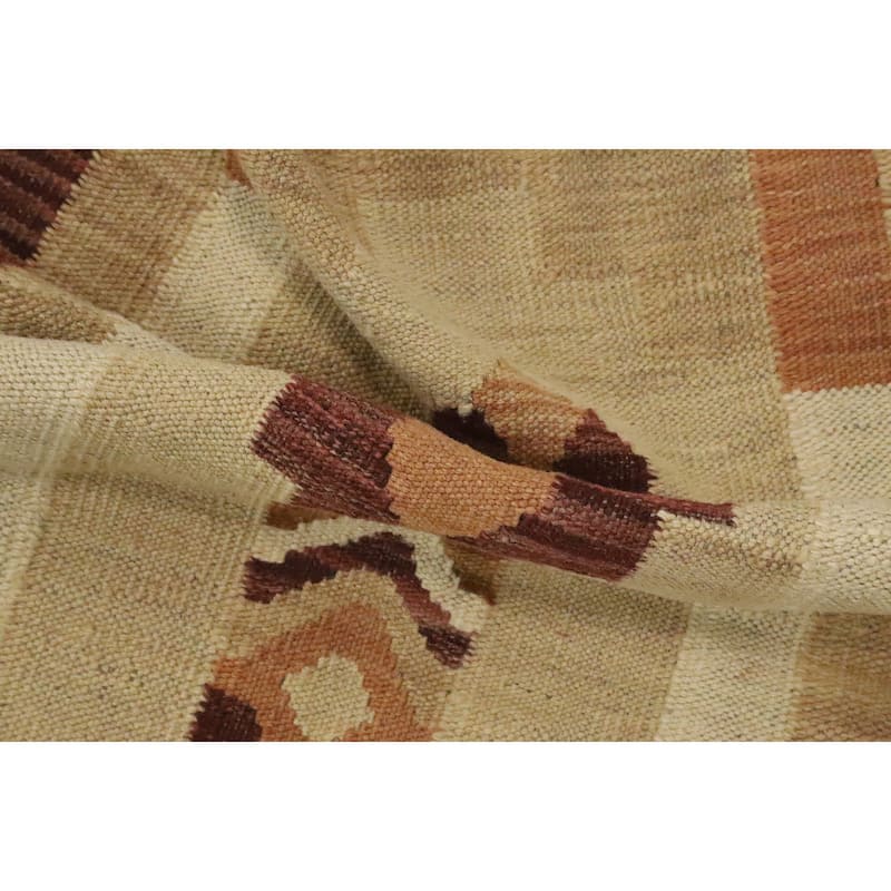 Hand Woven Oriental 100% Wool Carpet Southwestern Tribal Beige & Ivories Kilim Area Rug - 5' 7'' X 3' 11''