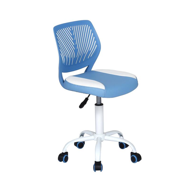 Blue and White Adjustable Height Swivel Rolling Office Chair