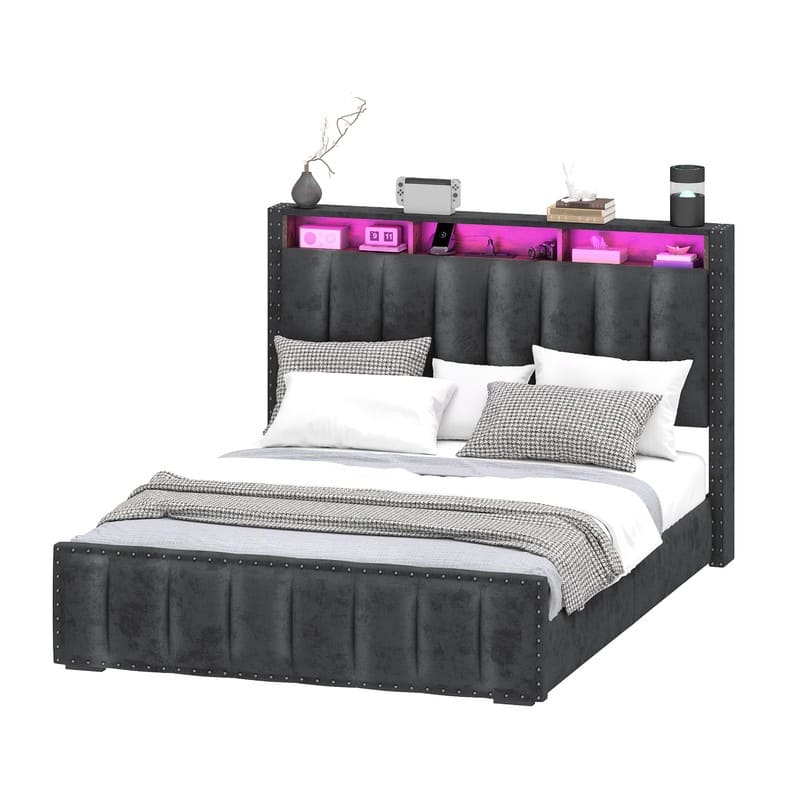 Full / Queen / King Size Platform Bed Frame with Upholstered Storage Headboard and 4 Drawers