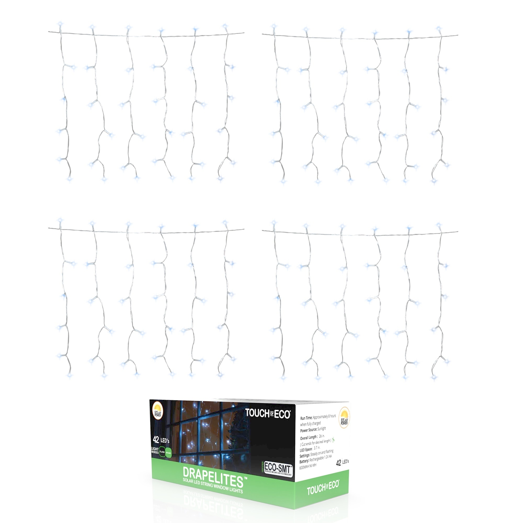 Solar Window Icicle 42 LED String Light - 1, 2 or 4 Pack