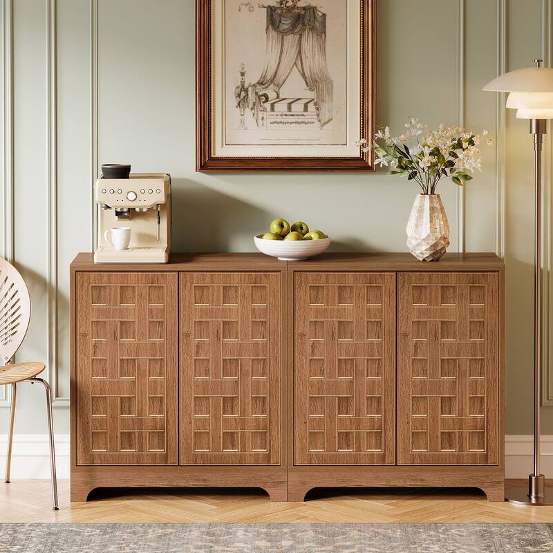 57.5 Inches Wood Sideboard Buffet Cabinet with Storage (Set of 2) - N/A