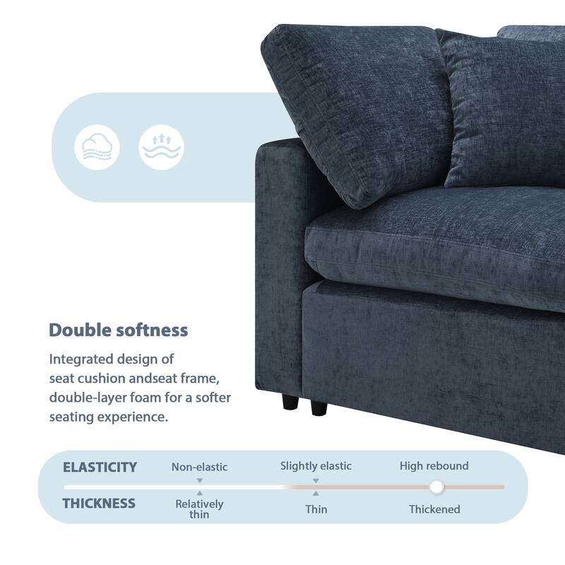 130*65" Modular Cloud Sofa Bed, 6 - Seat Chenille Sectional with Ottoman, Convertible U - Shaped Sleeper, Dark Blue