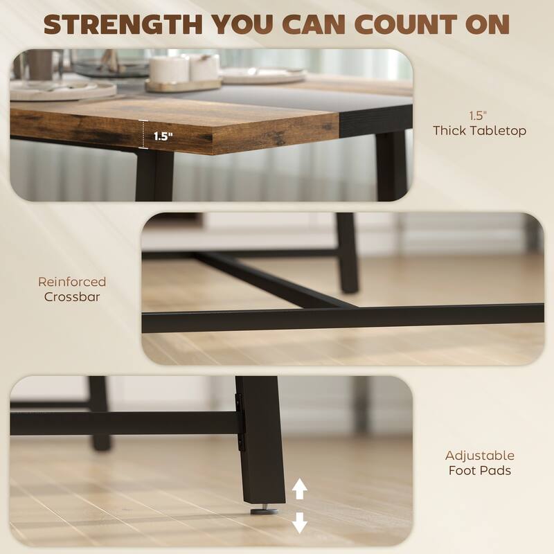 Long Dining Table with Wood Grain Top, Wood Kitchen Table with Steel Legs, Large Meeting Table for 6-8 People