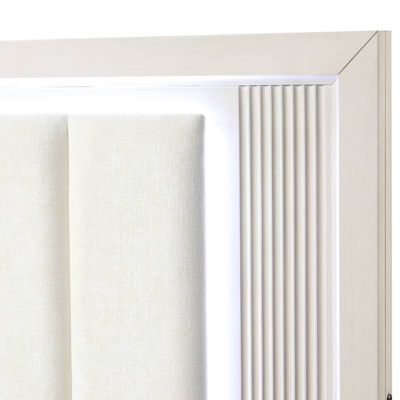 Furniture of America Irwin 6-Piece Antique White Wood Panel Bedroom Set with LED Headboard