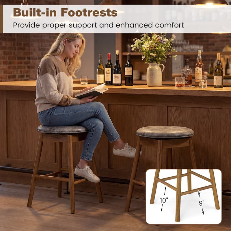 Gymax 25'' Swivel Counter Height Barstools Set of 4 w/Solid Wood Legs