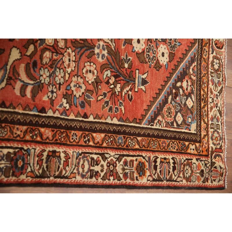 Hand Knotted Oriental 100% Wool Carpet Traditional Floral Oranges & Rust Lilian Area Rug - 10' 8'' X 4' 9''