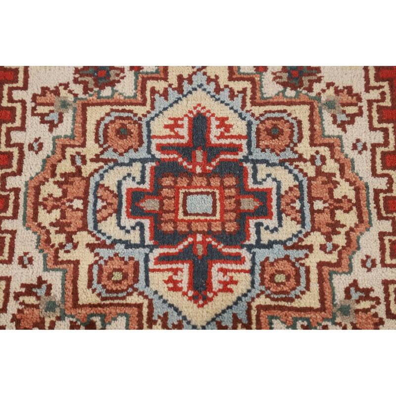 Ivory Geometric Heriz Serapi Oriental Accent Rug Handmade Wool Carpet - 3'0" X 4'11"