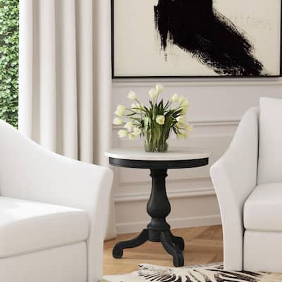 Danielle Genuine Marble 24" Pedestal Side Table