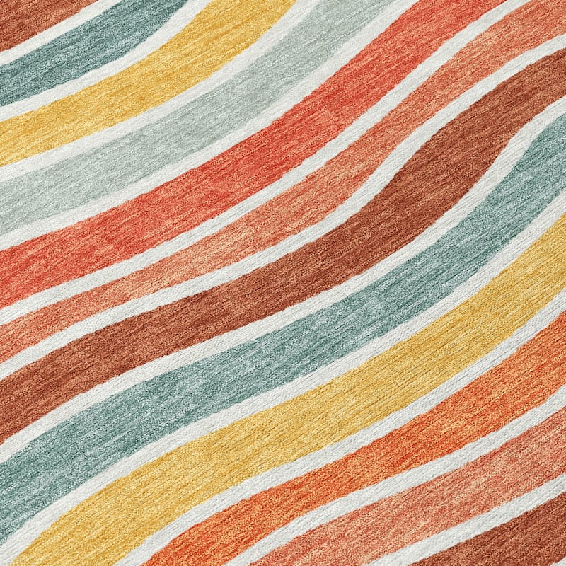 Machine Washable Indoor/ Outdoor Contemporary Stripe Chantille Rug