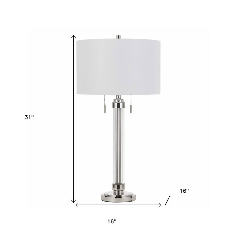 Modern Silver Metallic Table Lamp with Linen Shade and Dimmable Light - 16" x 16" x 31"