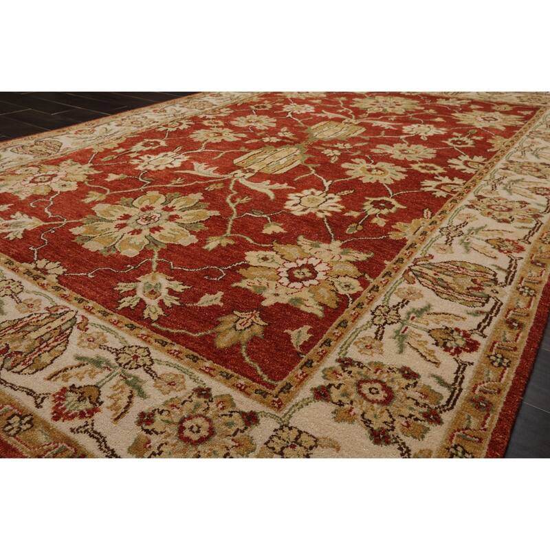 Agra Traditional Botanical 5'10''x8'8'' Hand Knotted New Zealand Wool Burnt Orange Rug - 5' 10'' x 8' 8''