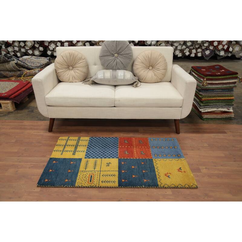 Hand Knotted Oriental 100% Wool Carpet Tribal Animal Pictorial Multi-Colored Gabbeh Area Rug - 4' 1'' X 2' 5''