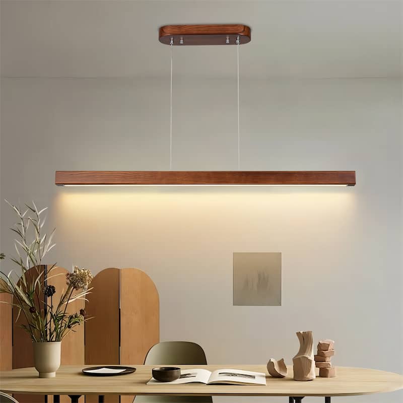 Starsky 1-Light Farmhouse Rustic Wooden Integrated LED Linear Kitchen Island Light 3000K Warm Light Chandelier - 39'' - Walnut