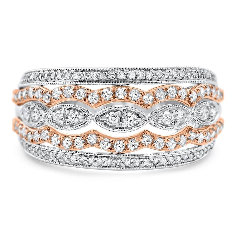 White & Rose Gold Filigree Diamond Wedding Ring Size 7