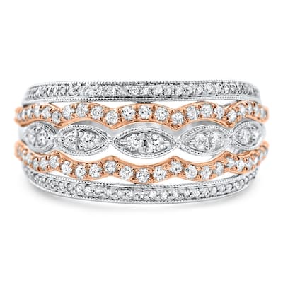 White & Rose Gold Filigree Diamond Wedding Ring Size 7