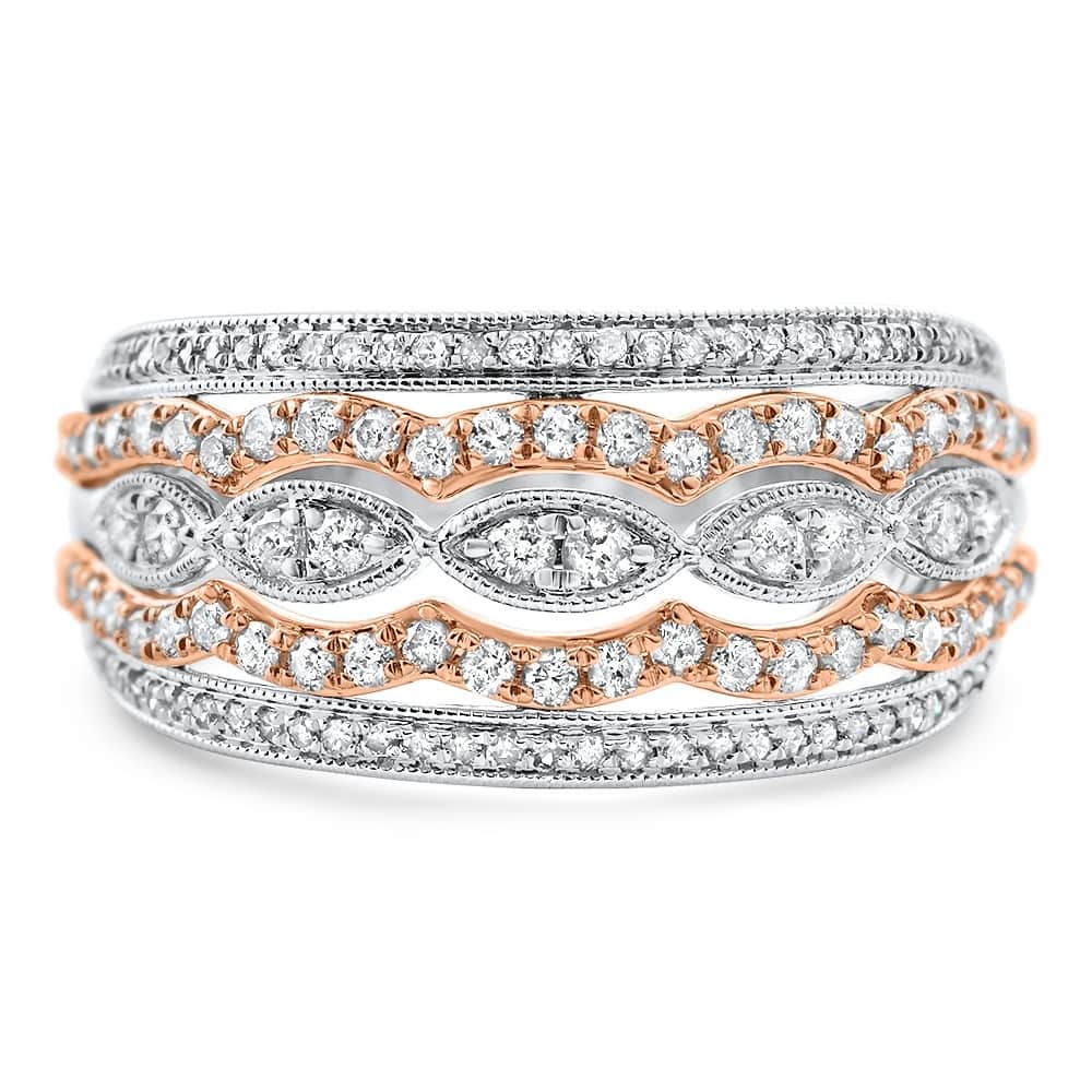 Bliss Diamond White & Rose Gold Filigree Diamond Wedding Ring Size 7