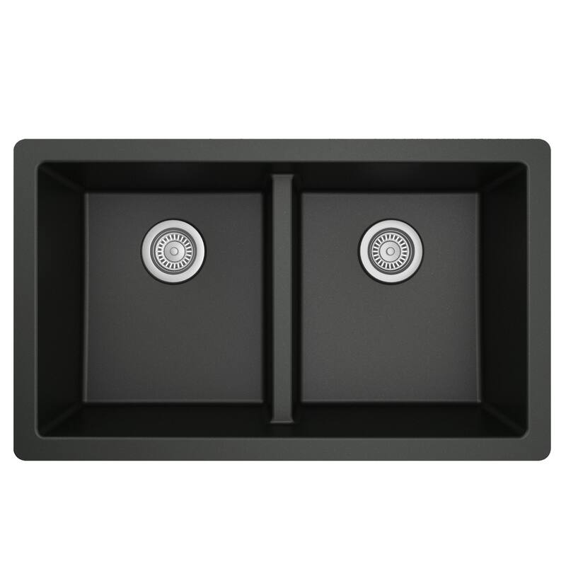 Karran 32" Undermount Double Equal Bowl Quartz Kitchen Sink Kit - 32" x 19.5" x 9"