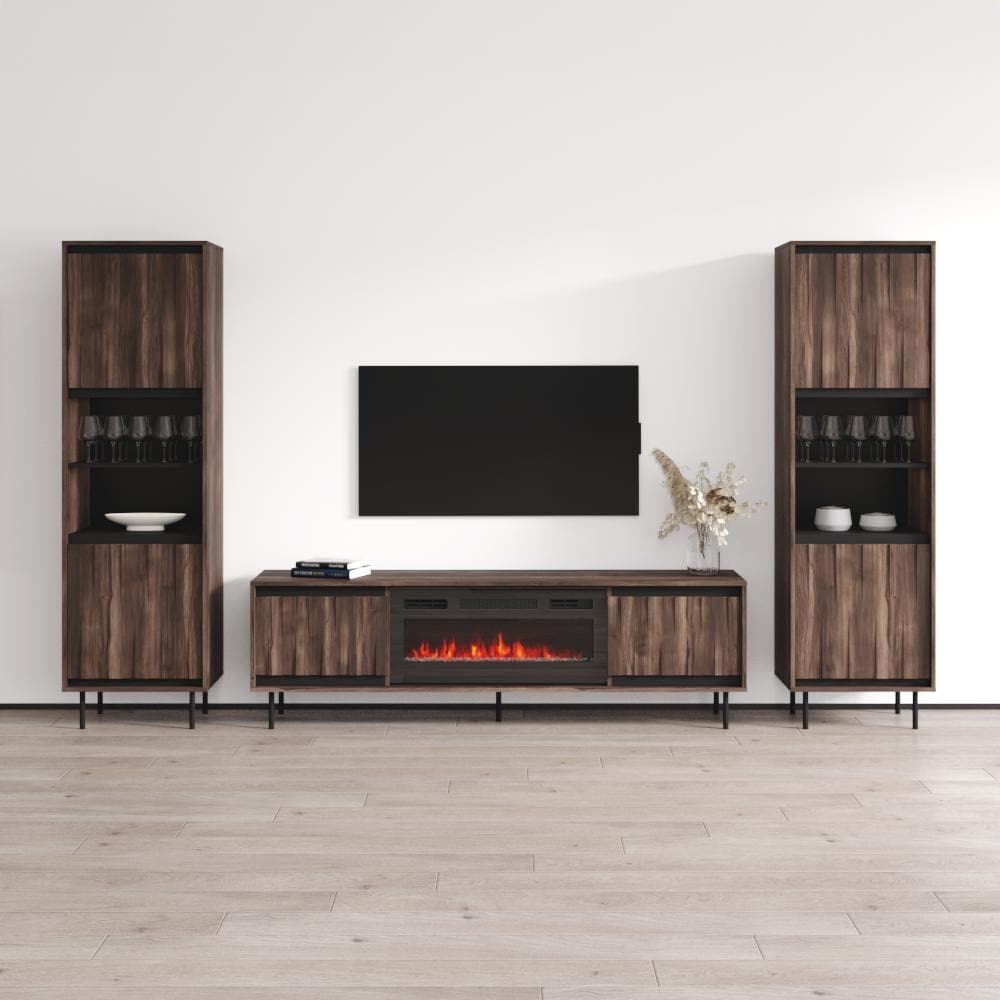 Meble Furniture Swing 180 Entertainment Center with Electric Fireplace for up to 80" TVs - 113"W x 70"H x 16"D - Wall Unit