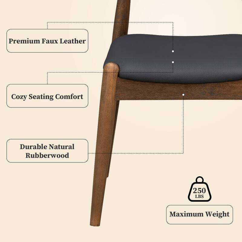 Set of 2 Rubberwood Dining Chairs, Ergonomic Backrest & Faux Leather Upholstery
