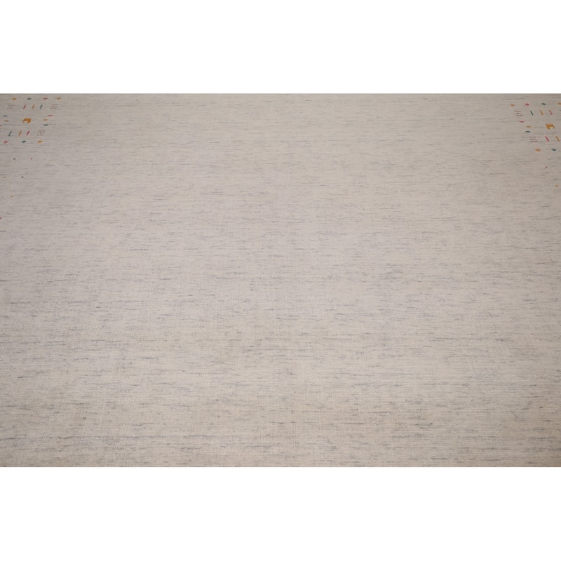 Tribal Ivory Gabbeh Indian Area Rug Handmade Wool Carpet - 8'9"x 11'7"