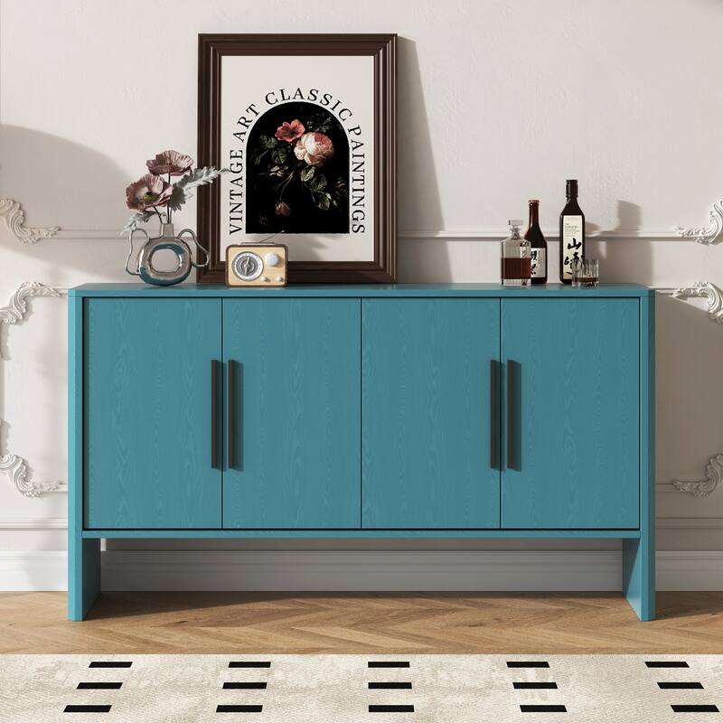4-Door Retro Sideboard with Adjustable Shelves, Large Storage Cabinet, Antique Blue