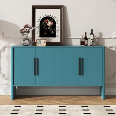 4-Door Retro Sideboard with Adjustable Shelves, Large Storage Cabinet, Antique Blue