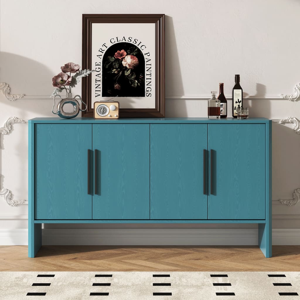 Minimalist Coffee Bar Cabinet Dresser with Adjustable Shelves, Blue Linear Handles Storage Closet Pantry Cabinet