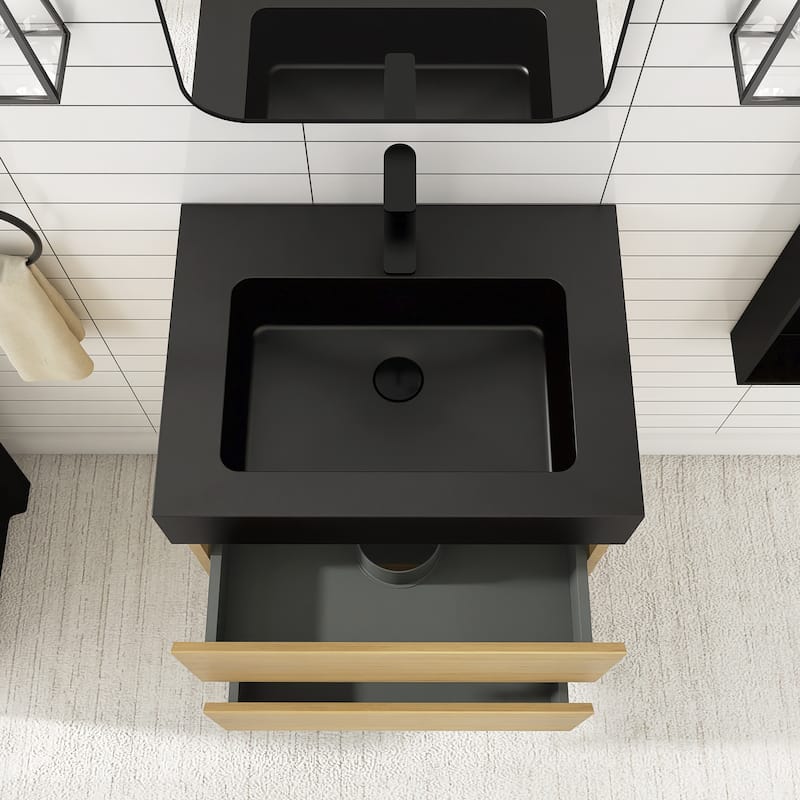 Floating Bathroom Vanity with Black Solid Surface Top