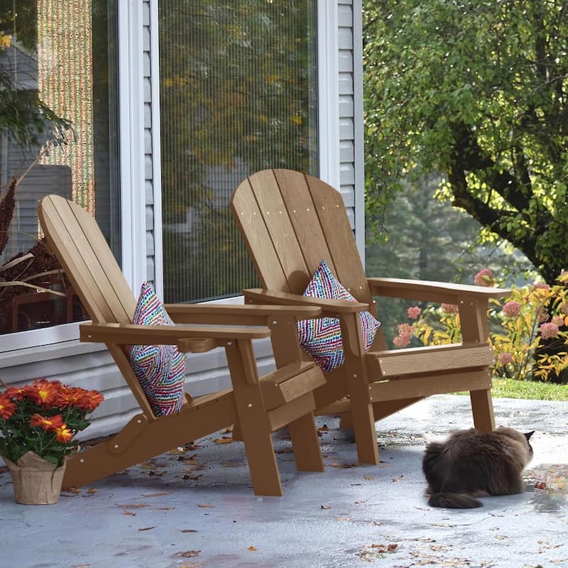 WINSOON All Weather HIPS Oversized Folding Adirondack Chair with Cup Holder