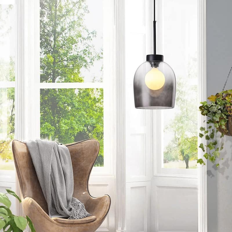 1-Light Gray Smoky Glass Shade Pendant Lighting - 7.9"D×4.3"W×87.4"H(Adjustable)