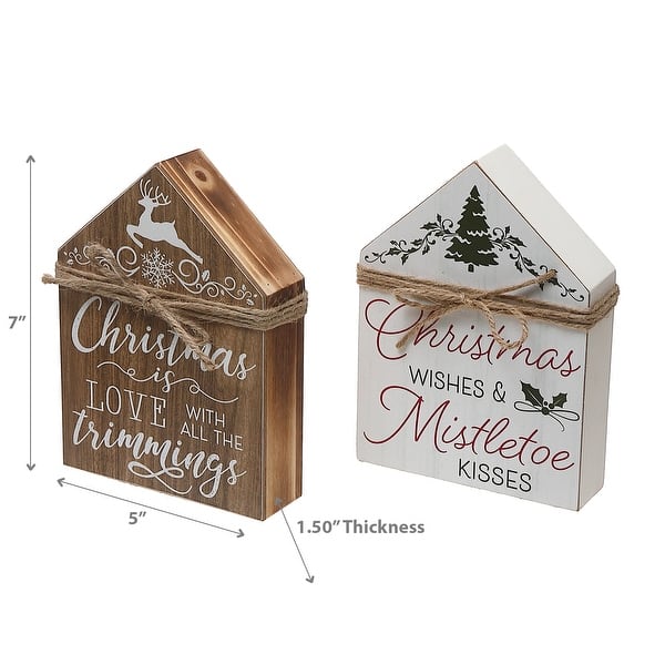 Christmas House Shaped Wood Block With Ribbon Set of 2 Bed Bath