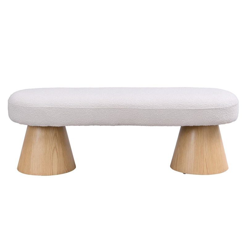 Dining Bench,Upholstered Bedroom End of Bed Entryway Bench Fabric Ottoman,Beige Stool Top Wood Leg 300 LBS Weight Capacity
