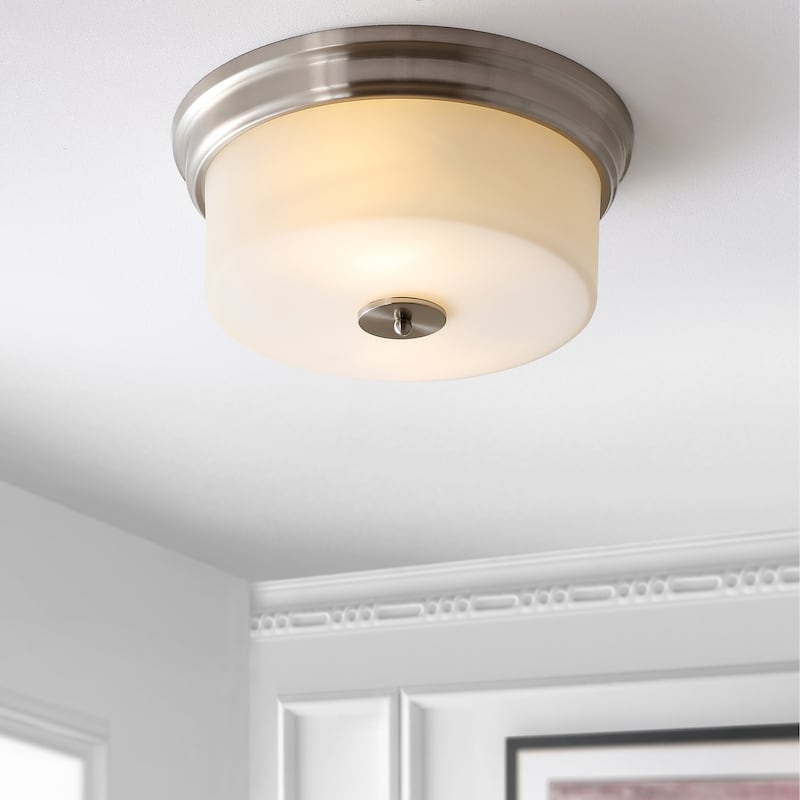 SAFAVIEH Lighting Shala Led Flush Mount - 15" x 15" x 7" - Brush Nickel/White - 15Wx15Dx7H