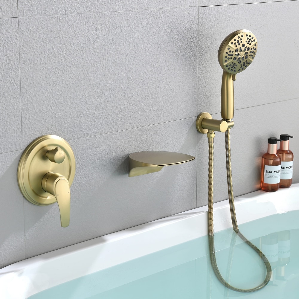 Wall Mounted Tub Faucet With Handheld Shower Waterfall Bathtub Faucet With Hand Shower Tub Filler With Pressure Balance Valve