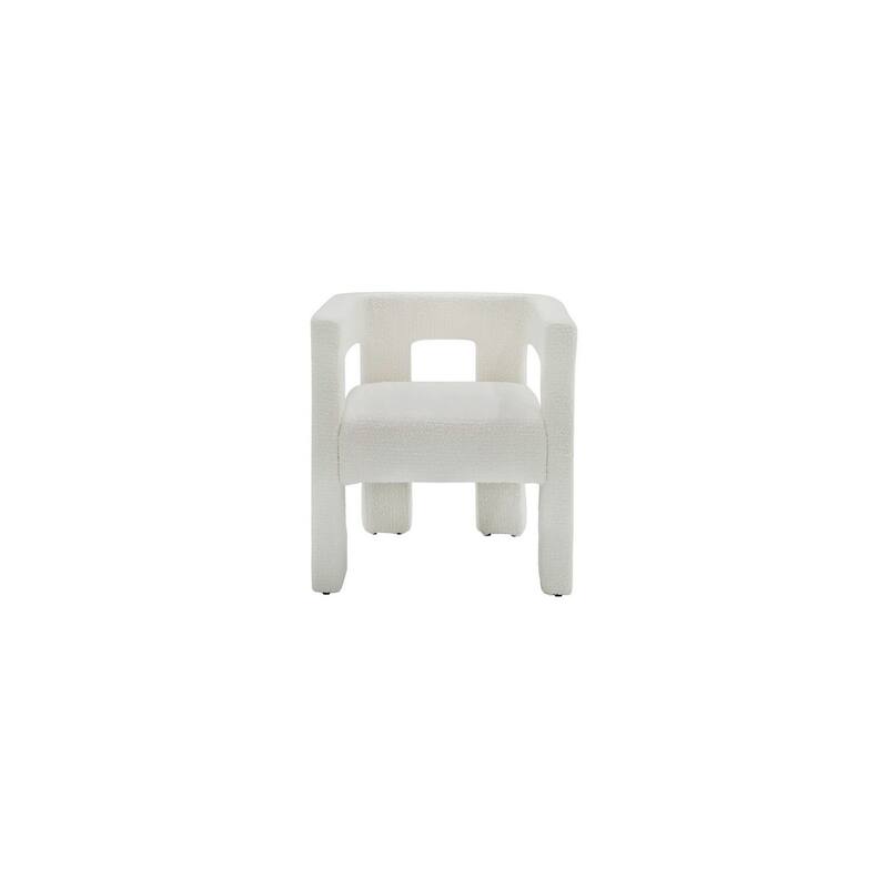 26 Inch Dining Chair, Cushioned Seat, Square Open Back, White Upholstery