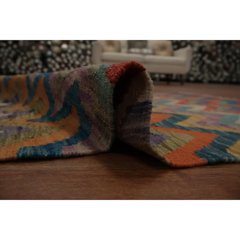 Hand Woven Oriental 100% Wool Carpet Southwestern Geometric Multi-Colored Kilim Area Rug - 5' 0'' X 3' 5''