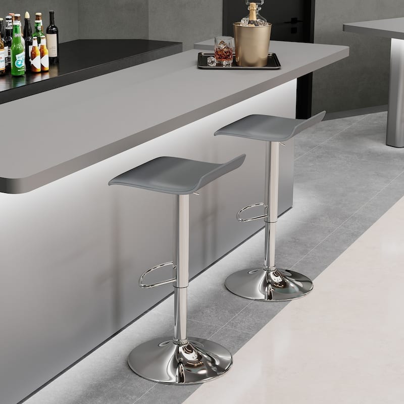 Faux Leather Upholstered Adjustable Barstools Airlift Counter Bar Pub Height Stools Set of 2