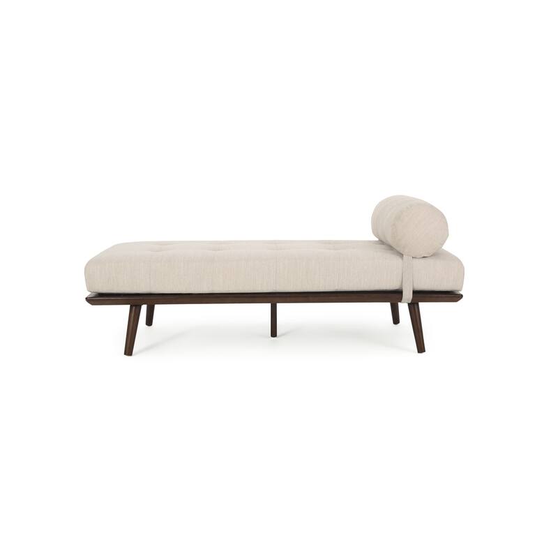 Upholstery Chaise Lounge with Rolled Pillow and Wood Frame