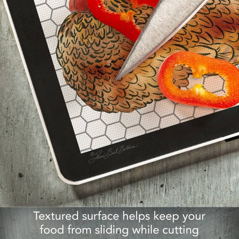 Whimsical Roosters 3mm Heat Tolerant Tempered Glass Cutting Board 10” x 8” Manufactured in the USA Dishwasher Safe