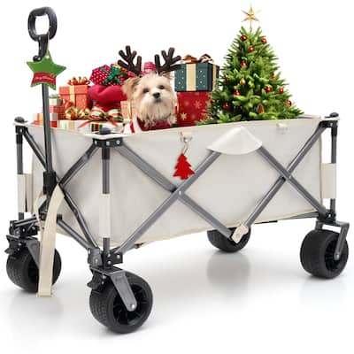 Portable Beach Wagon with 360° Rotating Wheels, 230 lbs Capacity, Water Bottle Pockets, and Telescoping Handle - Steel