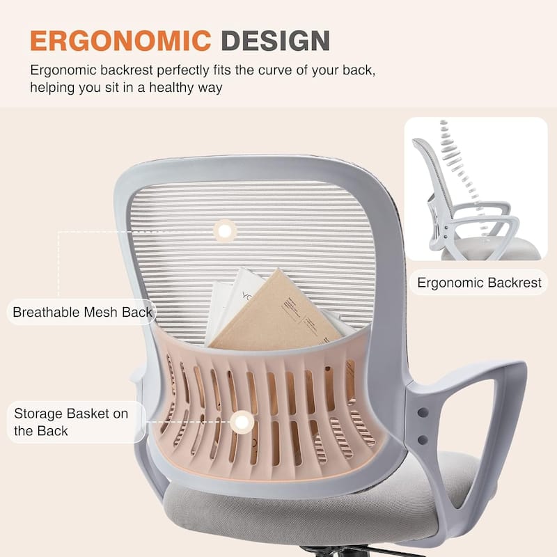 Ergonomic Mesh Office Chair, Mid-Back Mesh Rolling Work Swivel Chairs with Wheels, Lumbar Support, Swivel Computer Task Chair
