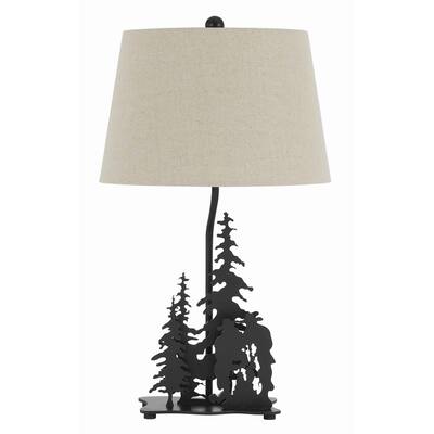 Tapered Shade Table Lamp with Cowboy Design Metal Base, Beige and Black