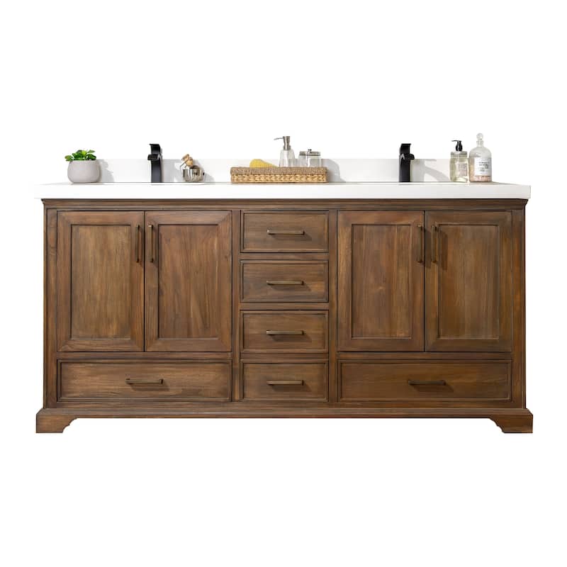Willow Collections 60 in. W x 22 in. D Charlotte Teak Double Sink Bathroom Solid Teak Vanity with Countertop
