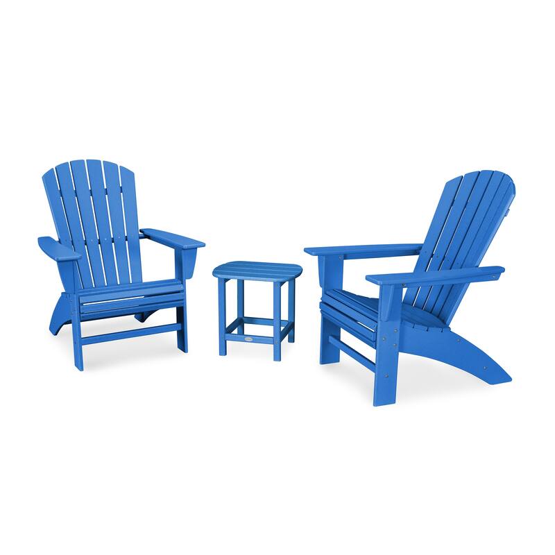 POLYWOOD Nautical 3-piece Adirondack Chair and Table Set - Pacific Blue
