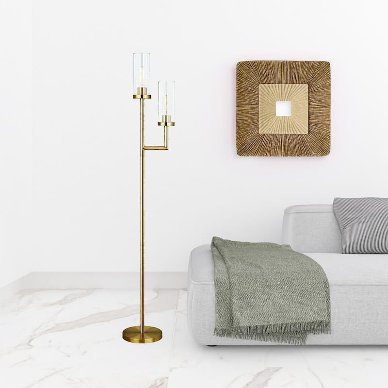 69" Tall Torchiere Floor Lamp with Clear Glass Drum Shades and 2-Light Metal Stand 8 Feet Cord - 69"H x 11"W x 11"D