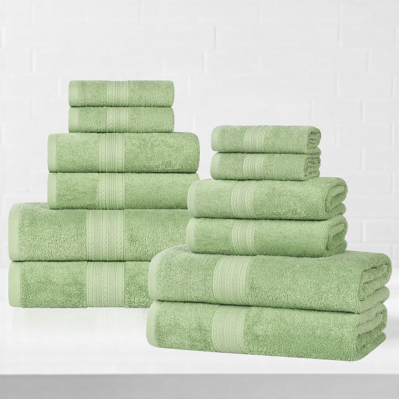 Superior Eco-Friendly Sustainable Cotton 12-Piece Bathroom Towel Set - Terrace Green