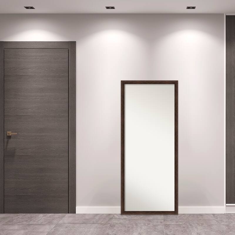 Warm Walnut Narrow Non-Beveled Wood Framed Full-Length Floor Leaner Mirror - Warm Walnut Narrow - Glass Size 24x60