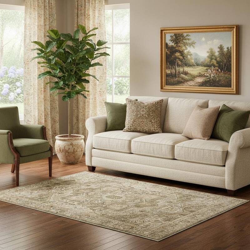 HomeRoots Floral Medallion Traditional Rectangle Area Rug - 5' X 7'