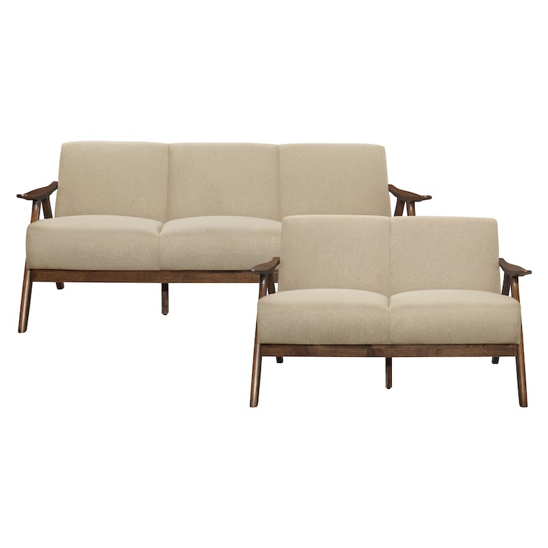 Levine 2-Piece Retro Living Room Sofa Set - Light Brown